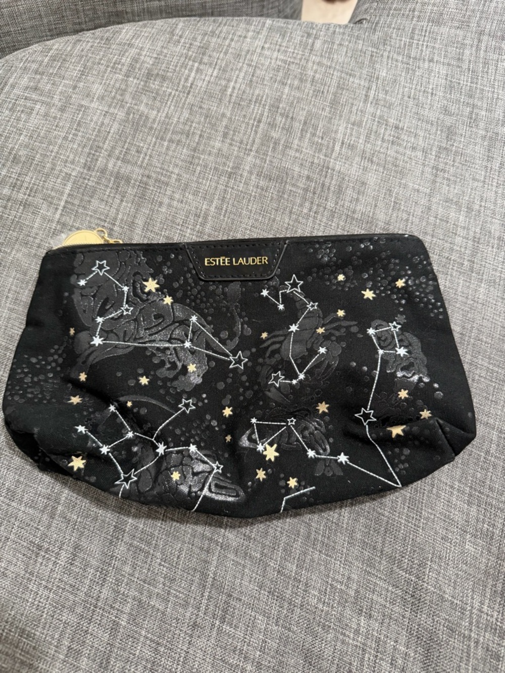 Estée Lauder Black Cosmetic Pouch with Gold & White Star Print